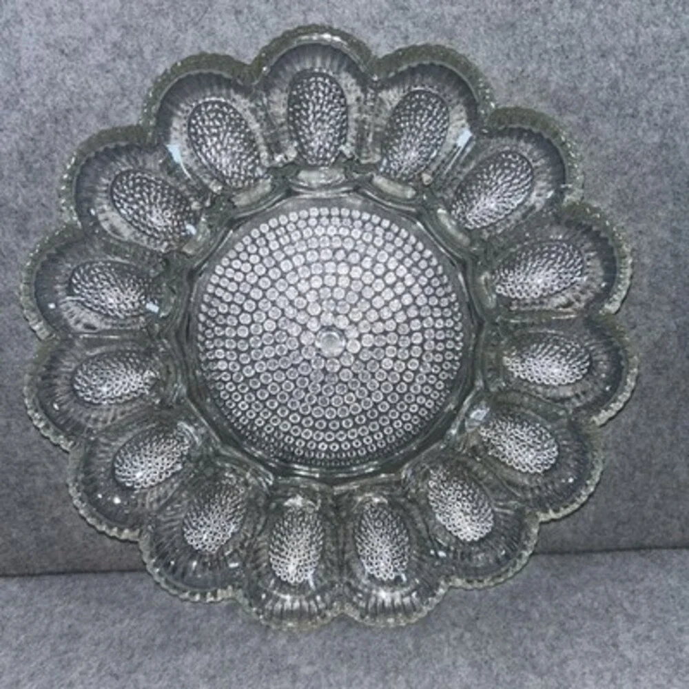 Vintage Clear Indiana Glass Hobnail Deviled Egg Dish Plate Tray 11”